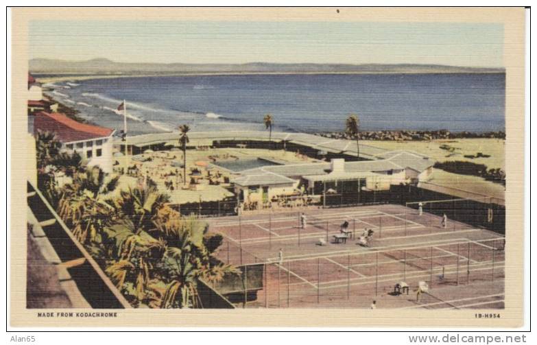 Tennis Courts At Hotel Del Coronado, Coronado CA On Vintage Linen Curteich Postcard - Tennis