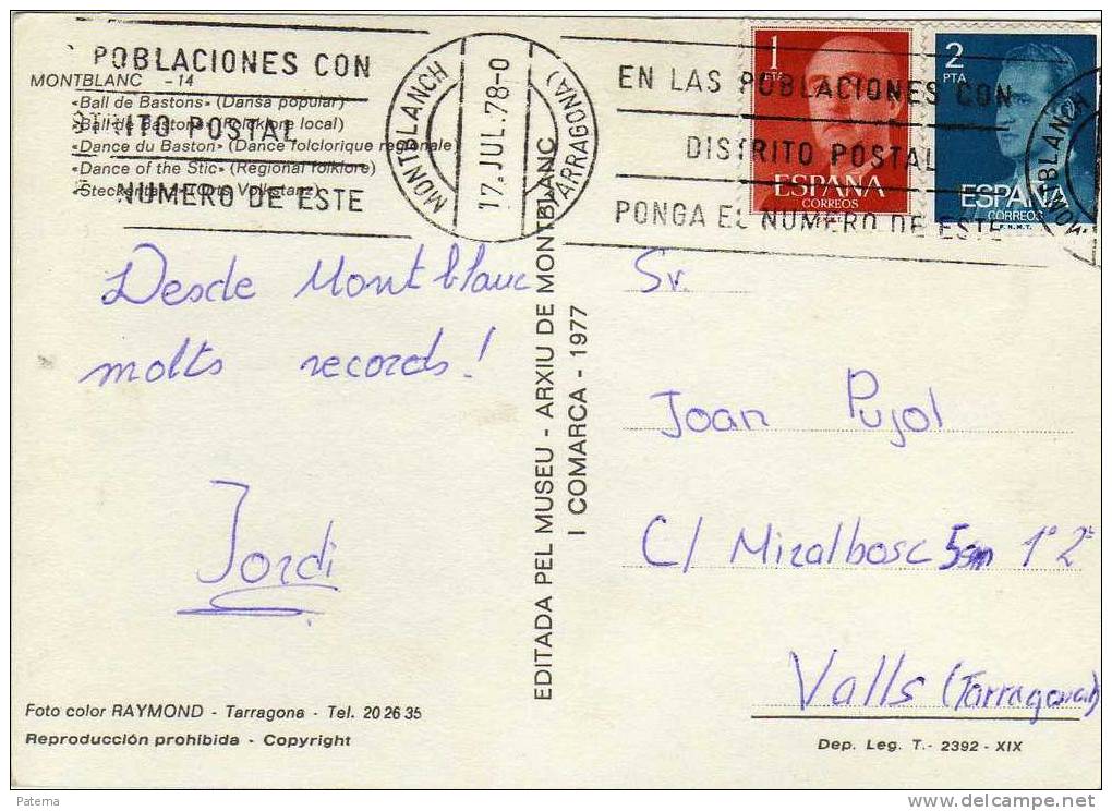 3753  Postal,  Montblanch ( Tarragona) 1978 - Cartas & Documentos