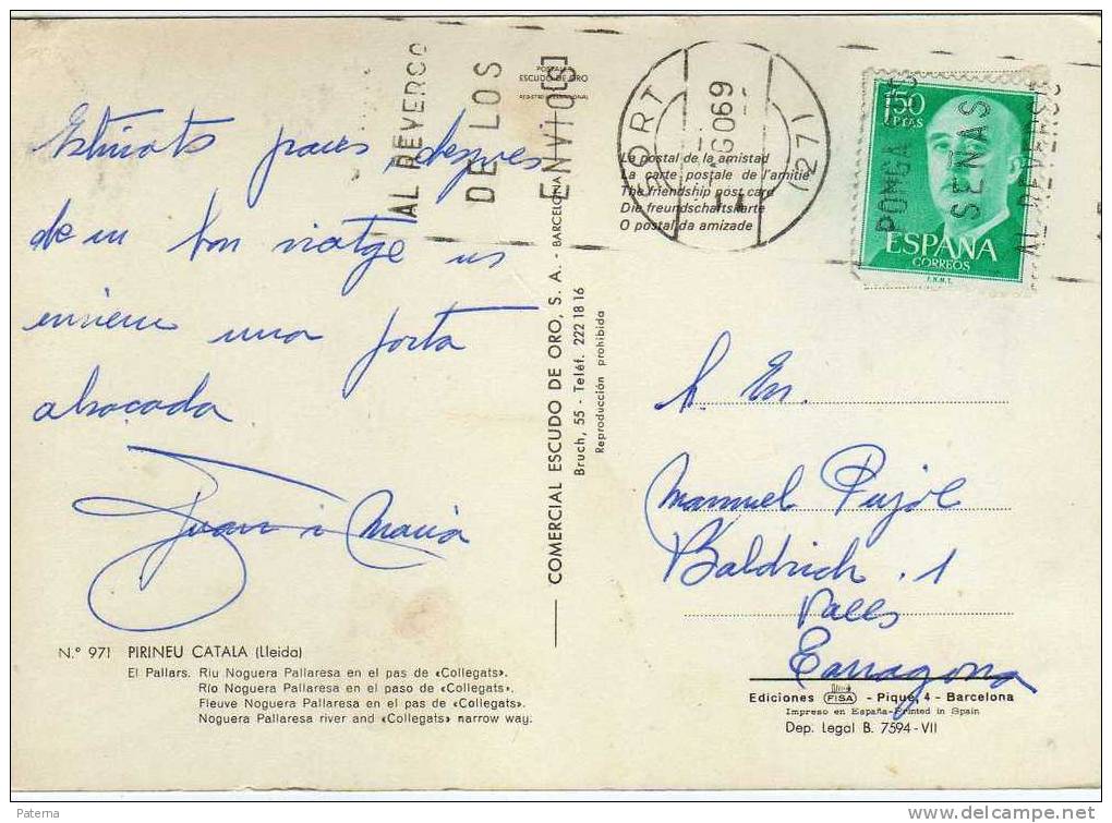 3757  Postal, Sort (Lérida) 1969, - Covers & Documents