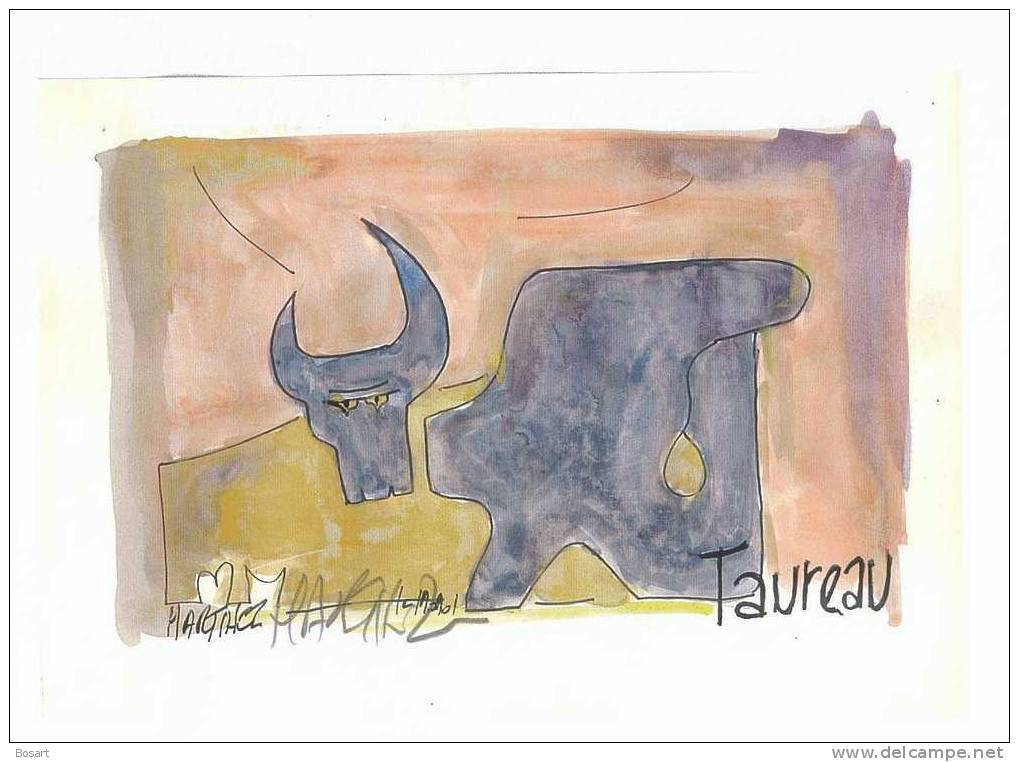 Dessin Aquarelle Feuillet 21x29.7 Signe Astrologique Taureau Artiste J.P. Martinez - Dibujos