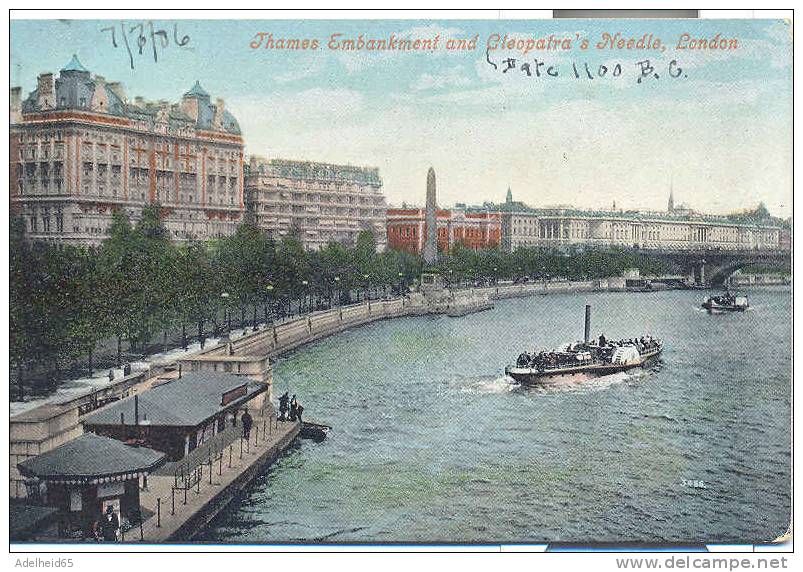 London Thames Embankment And Cleopatra´s Needle 1906, Publ.: Valentine - River Thames