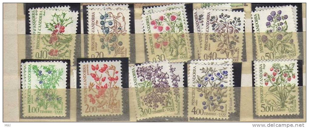 TIMBRES** TAXES ANDORRA 1985 YT 53 à 62 /FLORES BAIES SAUVAGES - Neufs