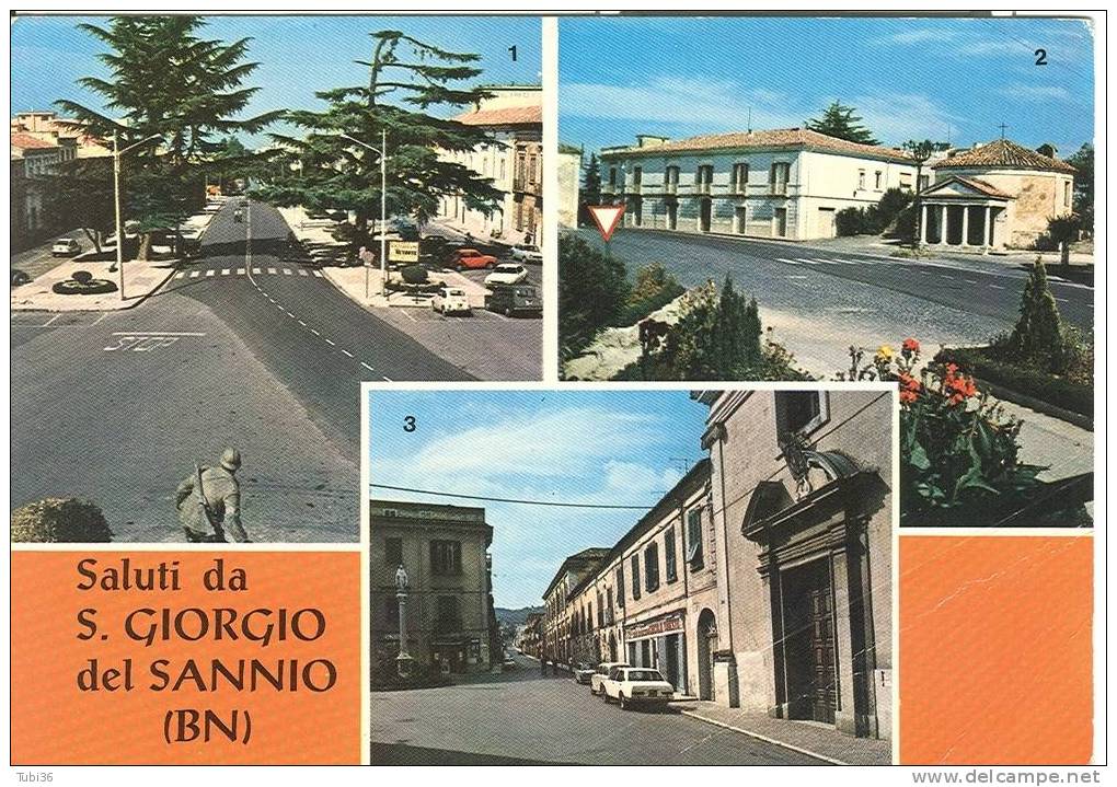 S. GIORGIO DEL SANNIO - SALUTI - 4 VEDUTE - COLORI VIAGGIATA  1982 - ANIMATA  VETTURE D'EPOCA - Benevento