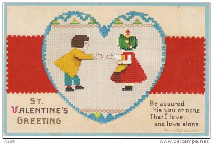 Clapsaddle Artist Signed Valentines Postcard, Embroidery Series #4450, Children Romance - Clapsaddle