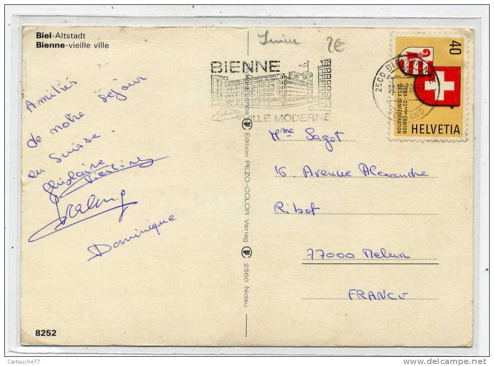 H144 - BIEL O BIENNE - Vieille Ville (1978 - Timbre Jura 23è Canton De La Fédération - Scan Du Verso) - Bienne