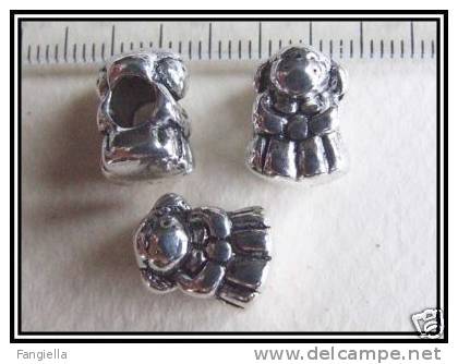 2 Perles Argent Tibet Gros Trou Fille Env. 10x13mm - Perles