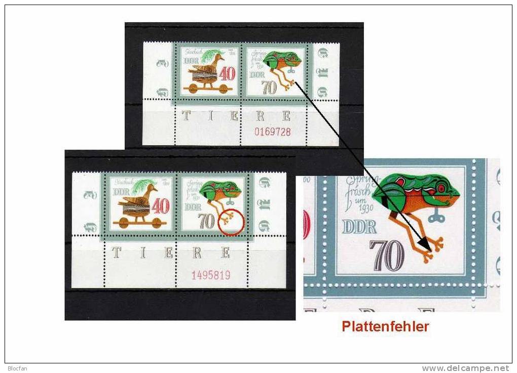 Kleinbogen 1981 Mit 2666 I Auf Feld 6 DDR 2661/6, KB + KB I ** 40€ Spielzeug Springfrosch Error On The Stamp Of Germany - Variétés Et Curiosités