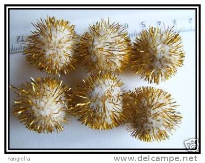 5 Pompons Dorés 25-30mm - Autres & Non Classés