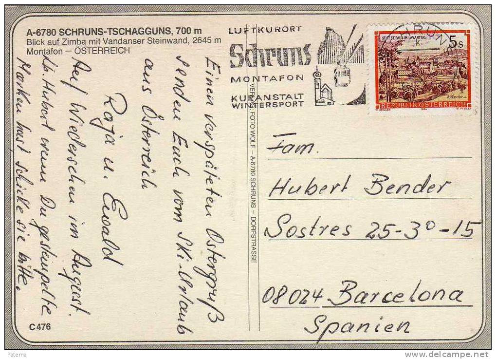 Postal, Matasello Especial Schiruns, Post Card, Postkarte, Telésferico - Autres (Air)
