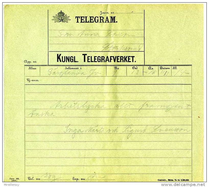POSTE / FORMULAIRE TELEGRAMME / TELEGRAPHES / SUEDE - Telegraph And Telephone