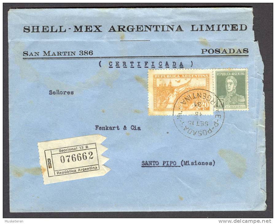 Shell - Mex Argentina Limited Registered Certificada Cover 1931 Misiones E-P-Posadas Cancel Nazi Swastica Seal (2 Scans) - Lettres & Documents