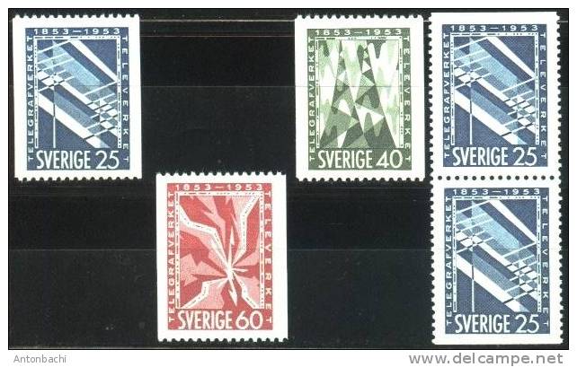 SUEDE / SWEDEN - 1953 - *  / YT 378-380 Avec/with 378b - Scott 452-455 - Unused Stamps