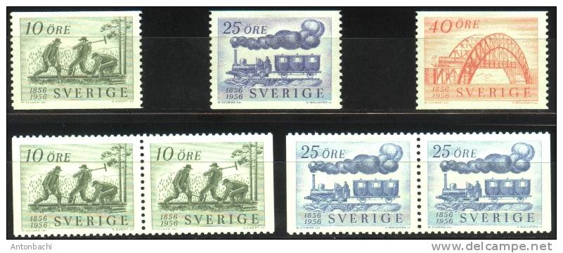 SUEDE / SWEDEN - 1956 - *  / YT 411-413 Avec/with 411b-412b - Scott 494-498 - TRAIN - Unused Stamps