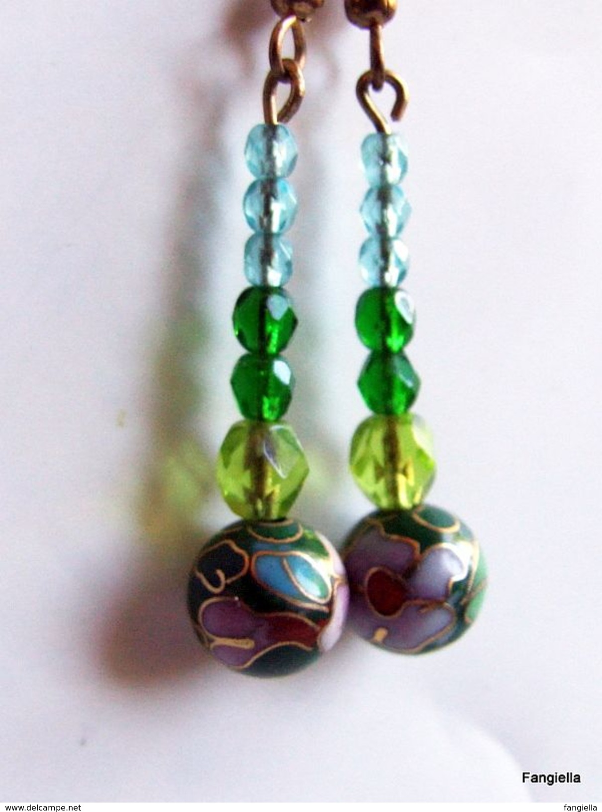 Boucles D´oreilles Perles Cloisonnées Traditionnelles Et Perles Dégradées En Cristal De Bohème Facetté - Boucles D'oreilles