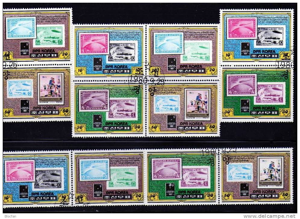 Briefmarken-Messe Essen 1980 Polarfahrt Zeppelin Korea  2047/0, 6xZD + KB O70€ Nordkap Philatelic Bloc Sheetlet Of Corea - 2000 – Hannover (Germania)