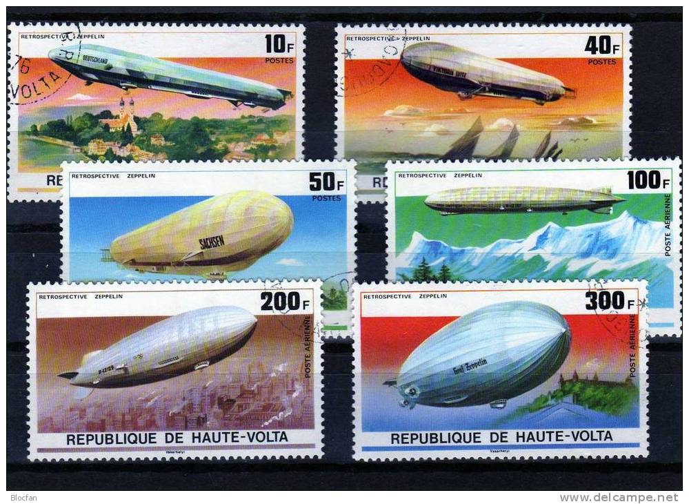 Fahrt über Bodensee 1976 Obervolta 625/0+Block 42 O 6€ 75 Jahre Zeppelin Hoja Bloc Ss Airmail Sheet Bf Haute-Volta - Zeppelins