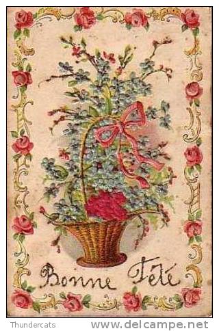 CPA  GAUFREE  EMBOSSED  RELIEF  FLEUR  FLEURS FLOWER FLOWERS BONNE ANNEE HAPPY NEW YEAR - Autres & Non Classés