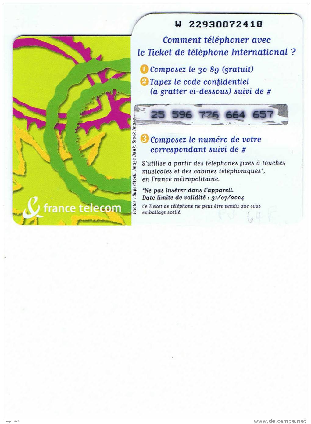 TICKET TELEPHONE 7.5 € - FT Tickets