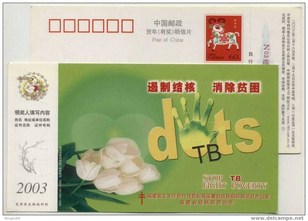 China 2003 Fujian Province Stop TB Tuberculosis Fight Poverty Advertising Pre-stamped Card British Donation - Disease