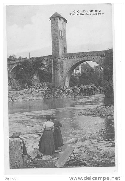 64 // ORTHEZ, Perspective Du Vieux Pont, ANIMEE, Laveuses - Orthez