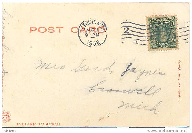 Detroit Michigan 1908 To Croswell - Other & Unclassified