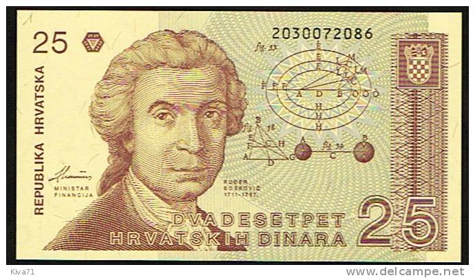 25 Dinara   "CROATIE"  1991     UNC    Bc 25 - Croatie