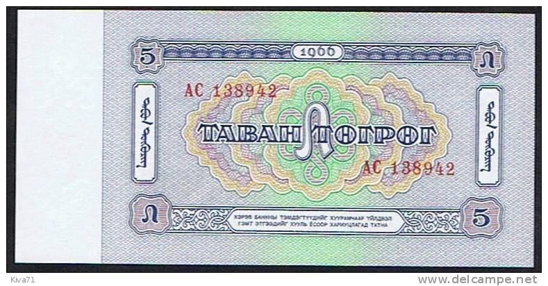 5 Tugrik    "MONGOLIE"    1966   UNC  Ro 30 - Mongolia