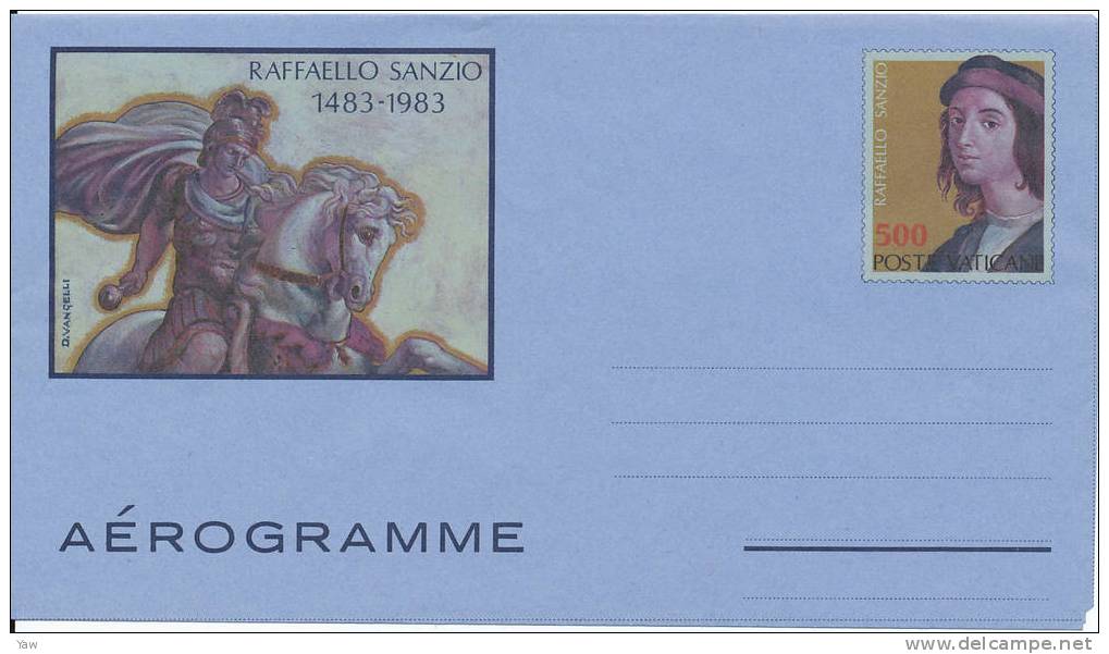 VATICANO 1983 AEROGRAMMA RAFFAELLO SANZIO PITTORE 1483-1983. MNH** - Poste Aérienne