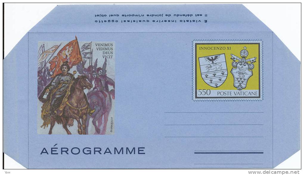 VATICANO 1984 AEROGRAMMA INNOCENZO XI "VENIMUS VIDIMUS DEUS VICIT". MNH** - Luftpost