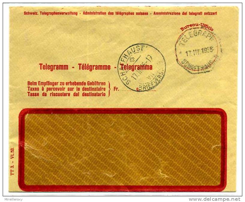 TELEGRAPHE / ENVELOPPE TELEGRAMME SUISSE / CACHET TELEGRAPH SCHAFFHAUSEN 1955 - Télégraphe
