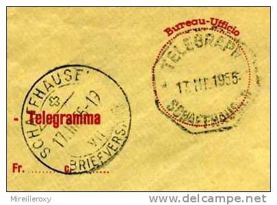 TELEGRAPHE / ENVELOPPE TELEGRAMME SUISSE / CACHET TELEGRAPH SCHAFFHAUSEN 1955 - Telegraafzegels