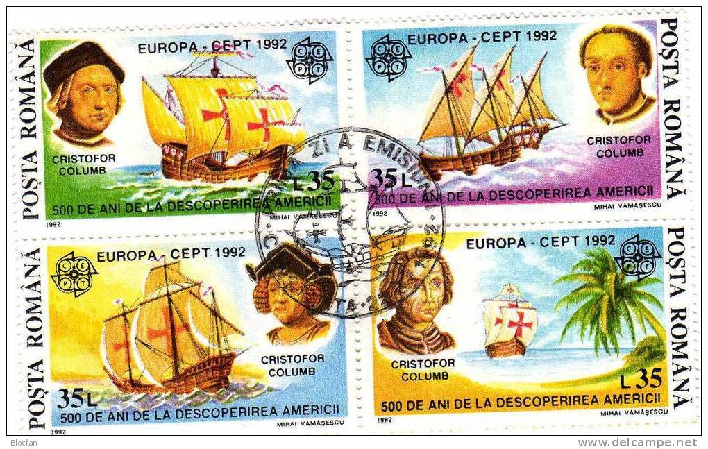 Kolumbus Entdeckung Amerikas CEPT 1992 Rumänien ( 4790/3 ) 4 X ZD + Block 271 34€ - Schiffahrt