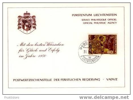Liechtenstein Glückwunschkarte / Christmas Card 1969 - Prince Franz Josef II - Princess Gina - Postwaardestukken