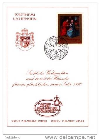 Liechtenstein Glückwunschkarte / Christmas Card 1989 - Caspar And The Holy Family - Postwaardestukken