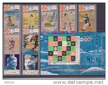 Olympia ´72, Jemen Rep.  1353/59 + Bl.161 , O  (1254)* - Winter 1972: Sapporo