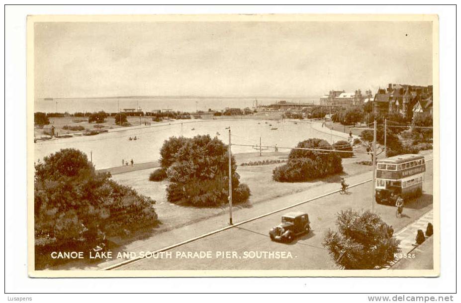 OLD FOREIGN 1890 -  UNITED KINGDOM - ENGLAND  - HAMPSHIRE - CANOE LAKE AND SOUTH PARADE PIER.SOUTHSEA BUS OLD AUTOMOBILE - Altri & Non Classificati