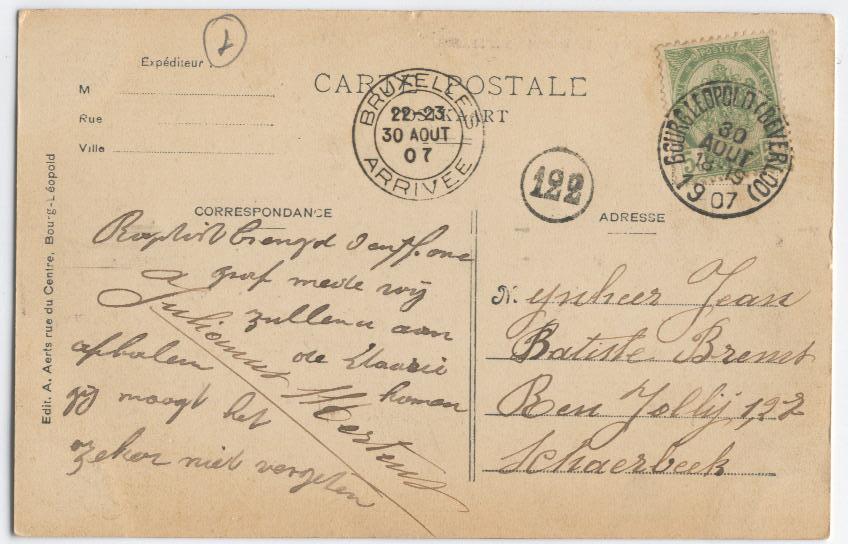 Camp De BEVERLOO - "Boulangerie Militaire" - Càd Départ : Bourgléopold (Beverloo), Le 30-08-1907, Arrivée Bruxelles. - Leopoldsburg (Camp De Beverloo)