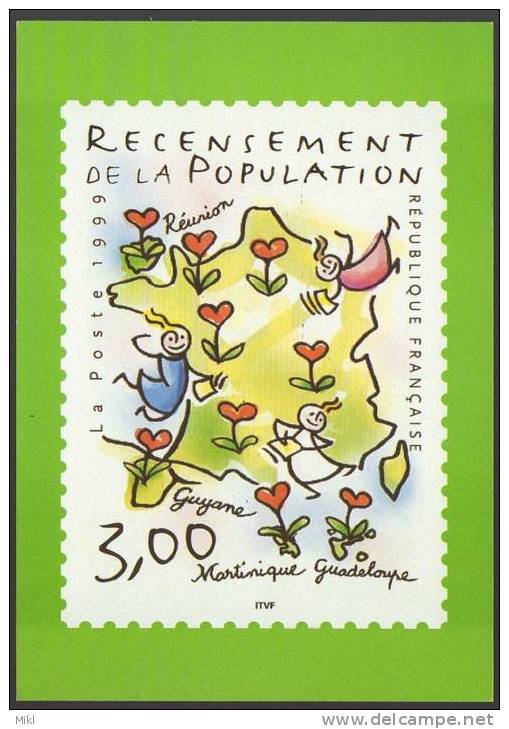 CARTE DE LA POSTE A L EFFIGIE DU YT 3223/ RECENSEMENT POPULATION 1999 - Official Stationery