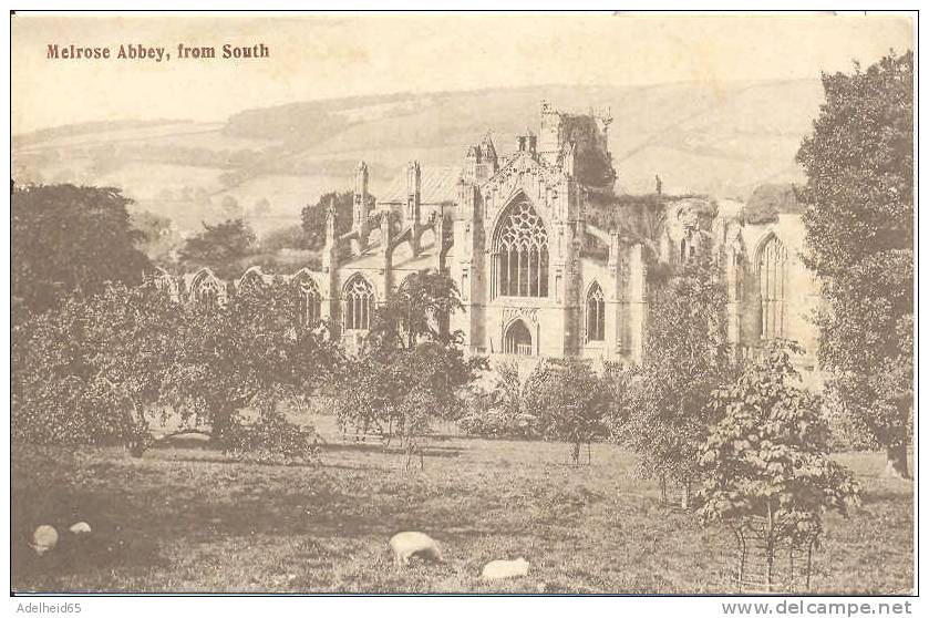 Drawing, Dessin, Scotland, Melrose Abbey, From South G.W.W. - Roxburghshire