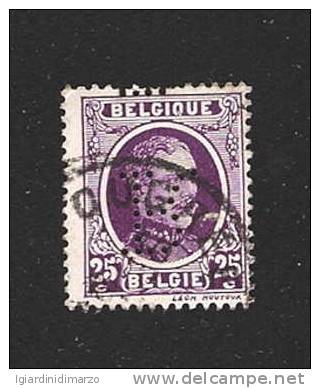 PERFIN BELGIO-1923-valore Da 25 C. Usato, Effigie Di Re Alberto I° Tipo HOUYOUX, Con Perforazione-in Buone Cond.- DC2362 - 1909-34