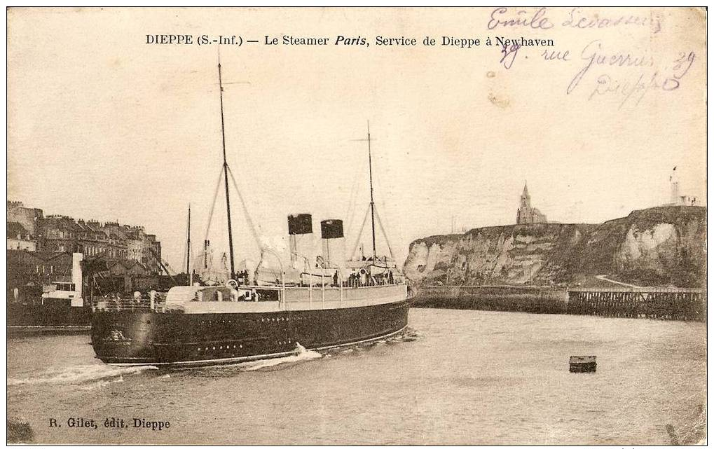 DIEPPE  -  Le STEAMER PARIS ,  Service De Dieppe A  NEWHAVEN   -   BATEAUX - Dieppe