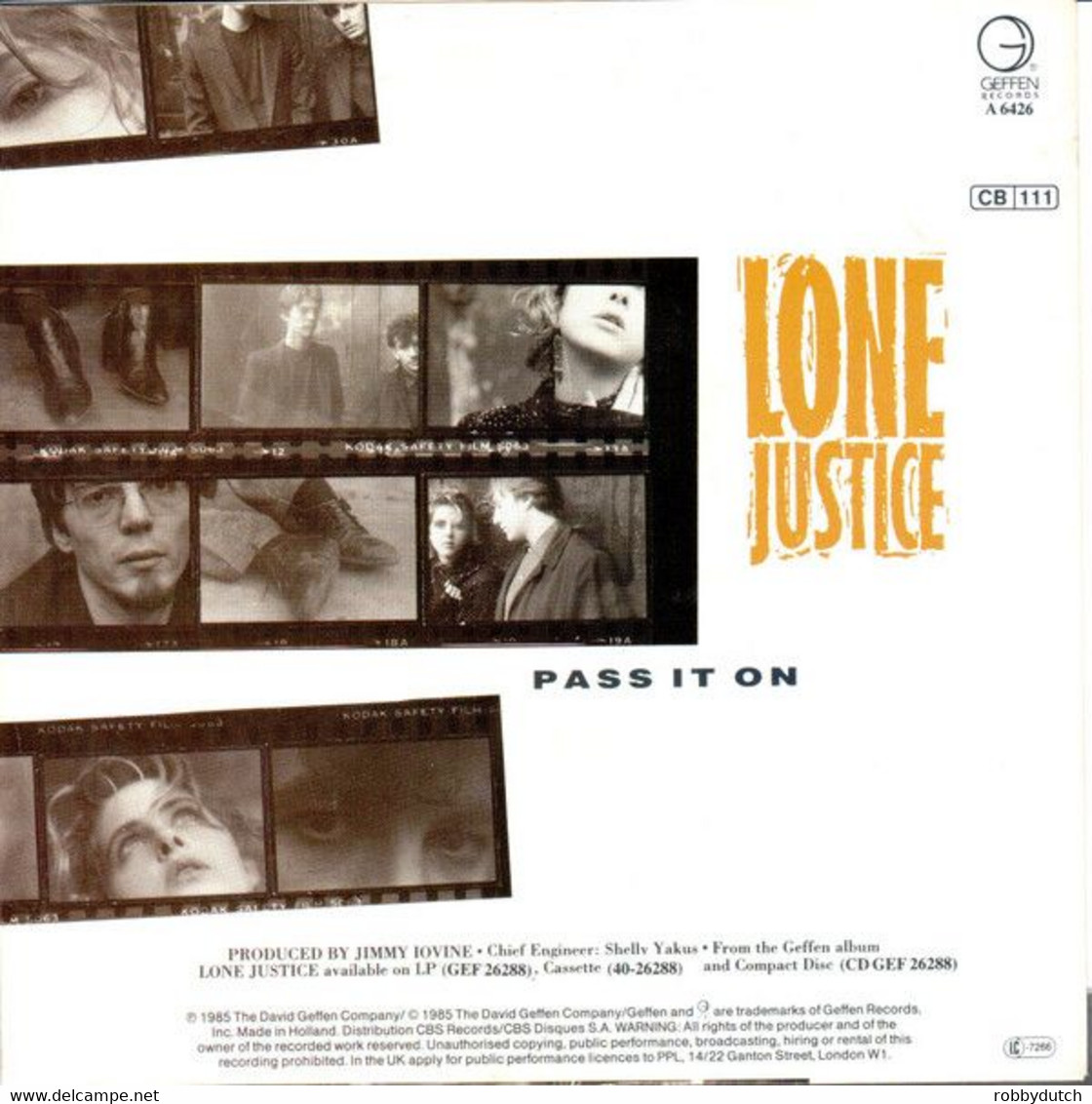 * 7" *  LONE JUSTICE - SWEET SWEET BABY (Holland 1985) - Country En Folk