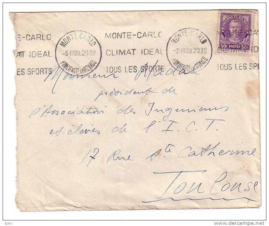 MONACO - Lettre Pour Toulouse 5/3/1933 Dallay 118 - Côte 3€ - Postmarks