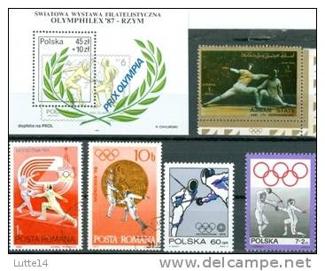 ESCRIME: Lot (02) De 6 Timbres Pologne (dont Un Bloc) - Ajman State - Roumanie - Fencing