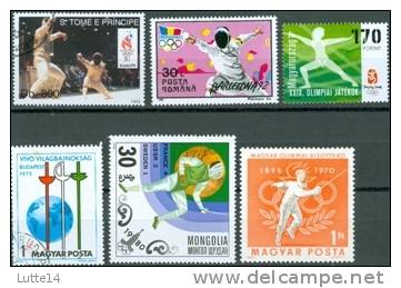 ESCRIME: Lot N°4 De 6 Timbres Roumanie - Hongrie - Mongolie - Tome Et Principe - Fechten