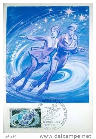 PATINAGE ARTISTIQUE : Carte Avec Oblitération 1er Jour 20/02/1971 Lyon - Championnats Du Monde De Patinage Sur Glace - Eiskunstlauf