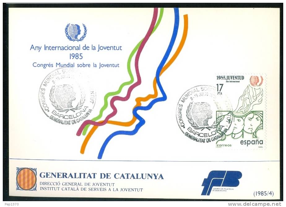 ESPAÑA 1985 TARJETA POSTAL PRIMER DIA AÑO INTERNACIONAL DE LA JUVENTUD (RARA) - Feuillets Souvenir