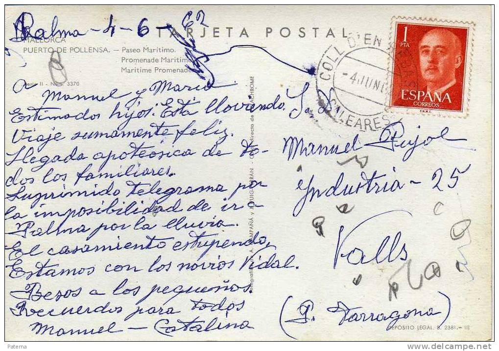 Postal, Fechador Del  Coll D´en Rebassa ( Baleares) 1962, Post Card - Covers & Documents
