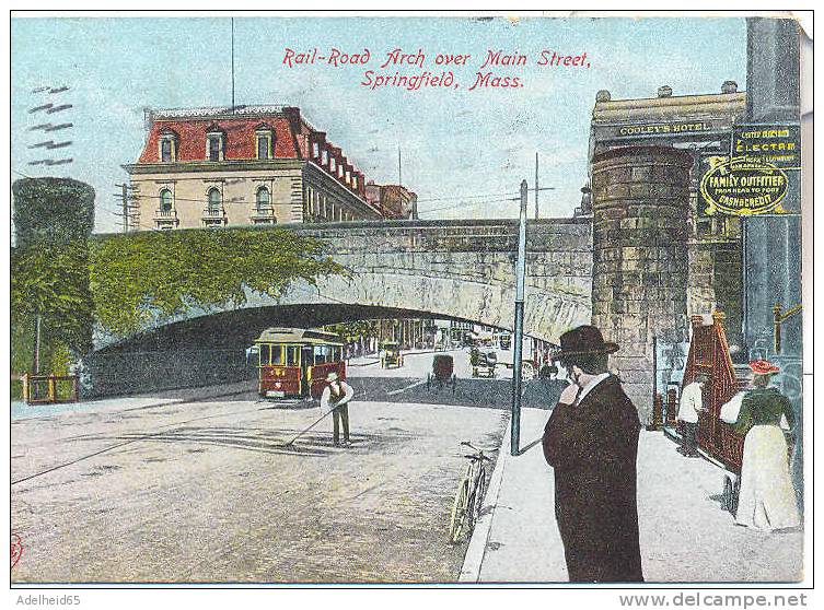 Rail Road Arch Over Main Street,Springfield MA 1907 Trolley, Trolly, Tram, Tramway - Springfield