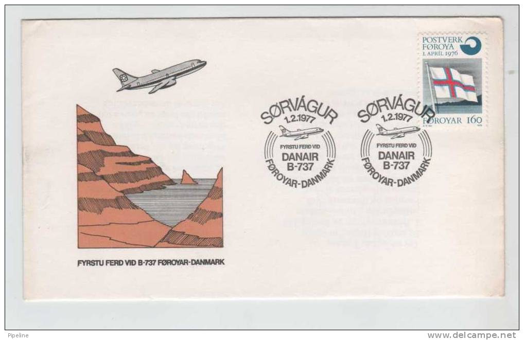 Faroe Islands First Flight Sorvagur - Denmark  Danair B-737 1-2-1977 - Faroe Islands
